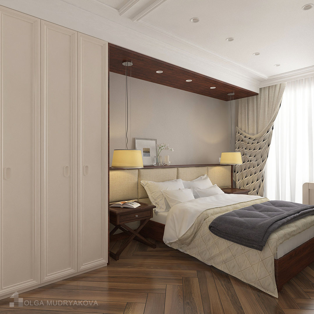 Трехкомнатная в СПб, Design interior OLGA MUDRYAKOVA Design interior OLGA MUDRYAKOVA Modern style bedroom Engineered Wood Transparent