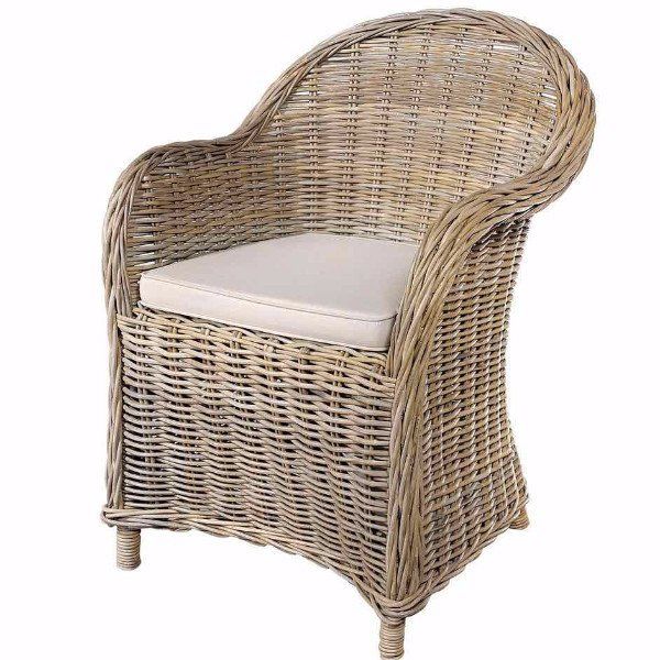 Grey Wash Rattan Armchairs with Cream Cushion Modish Living Comedores rústicos Ratán/Mimbre Turquesa Sillas y banquetas