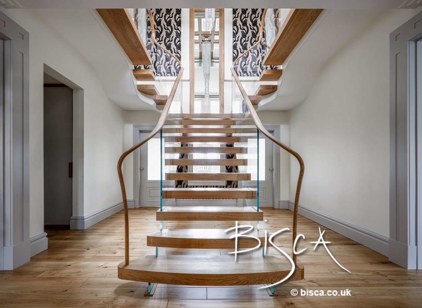 Contemporary Staircase Design 4026 Bisca Staircases 모던스타일 복도, 현관 & 계단 우드 우드 그레인 staircase,stair design,glass staircase