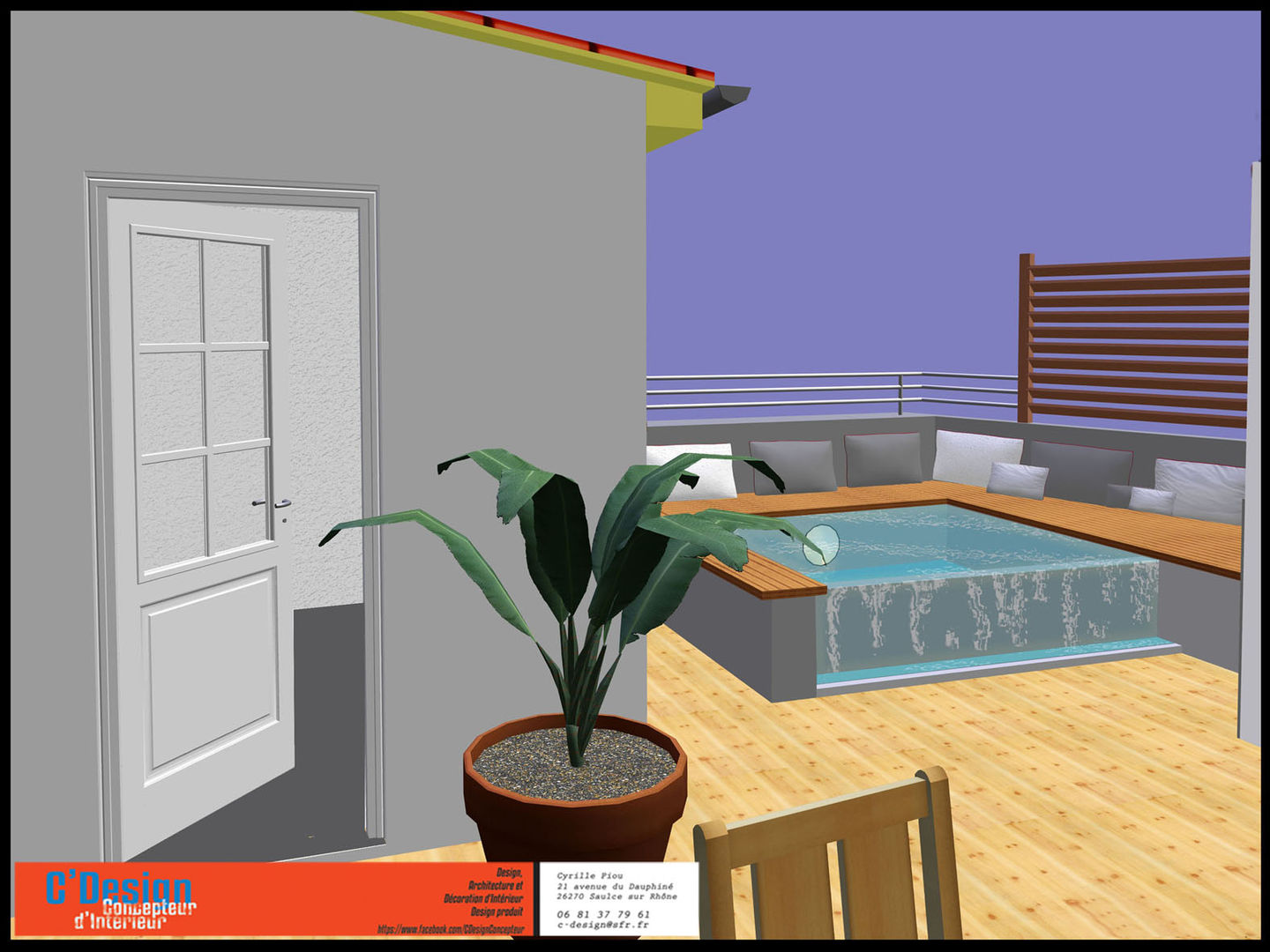 spa à débordement de terrasse, C'Design C'Design 에클레틱 발코니, 베란다 & 테라스