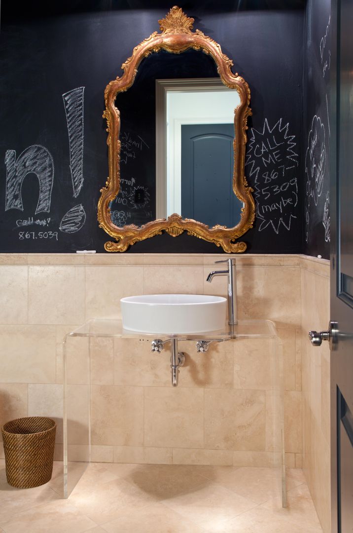 Buell Mansion Remix, Andrea Schumacher Interiors Andrea Schumacher Interiors Classic style bathroom chalkboard wall paint,acrylic vanity,vessel sink,mirror,'