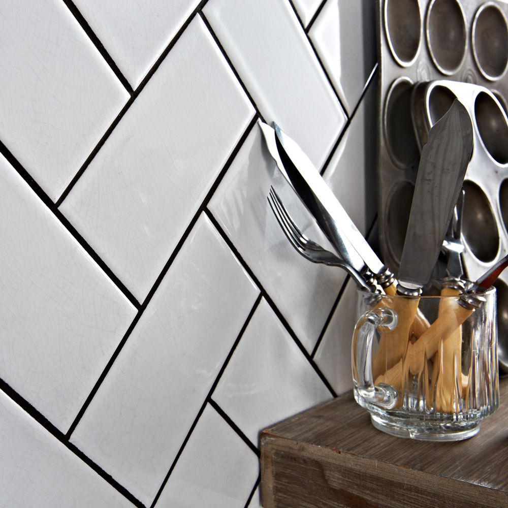 White Antique Crackle Metro Tiles Walls and Floors Ltd Classic style walls & floors Ceramic tiles,antique,crackle,tile,metro,brick,wall,walls,feature,herringbone,white,vintage,period,kitchen,splashback,shabby,chic,',Tiles