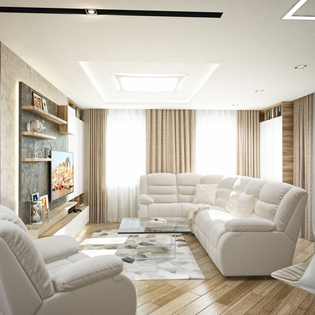 Дизайн-проект гостиной-кухни в современном стиле, Студия архитектуры и дизайна ДИАЛ Студия архитектуры и дизайна ДИАЛ Modern living room
