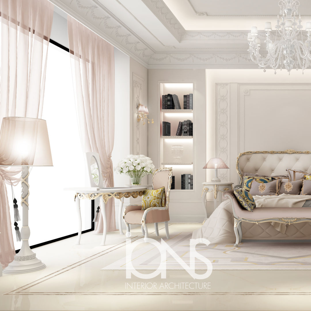 Graceful Feminine Bedroom Design, IONS DESIGN IONS DESIGN Chambre minimaliste Marbre bedroom design,interior design,Dubai,home design,home interior,home decor ideas,villa interior