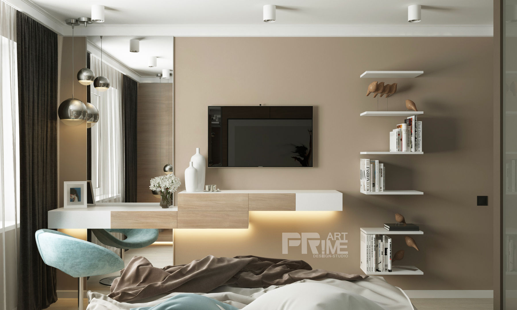 Квартира-студия в современном стиле, "PRimeART" 'PRimeART' Modern style bedroom