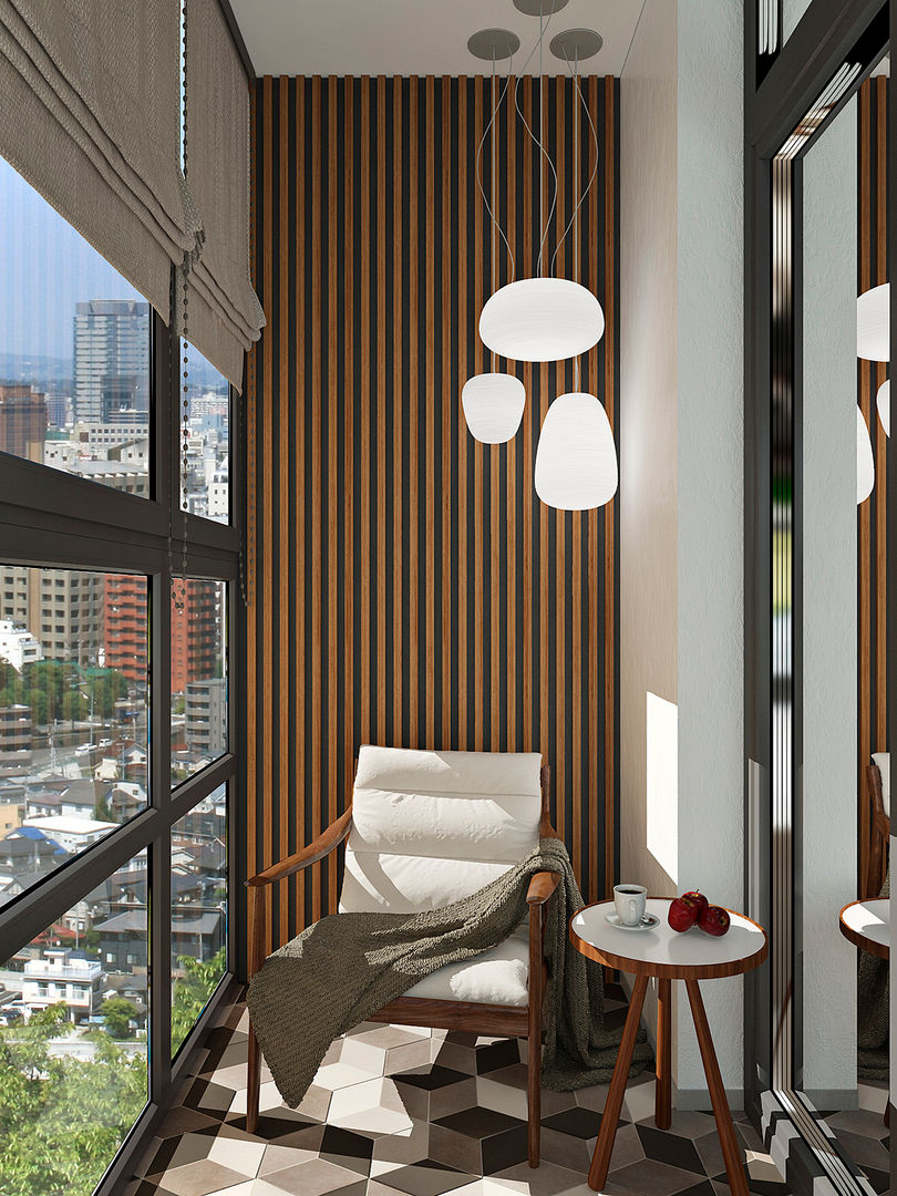 Дизайн интерьера двухкомнатной квартиры ЖК Фили Град , GM-interior GM-interior Scandinavian style balcony, veranda & terrace