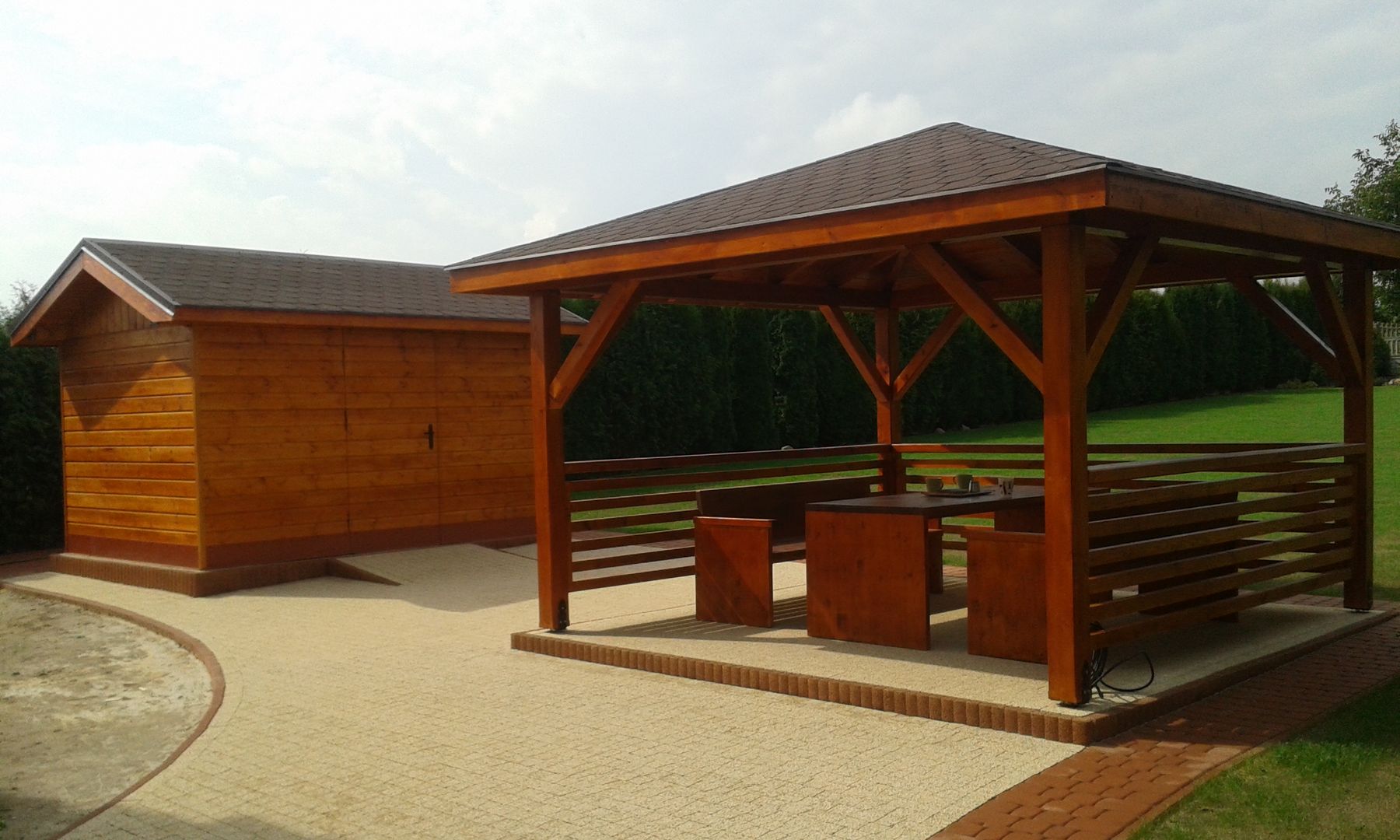 Wooden pergola & wooden terras furniture PIMEX S.C. Marta i Janusz Pilch بلكونة أو شرفة خشب Wood effect أثاث