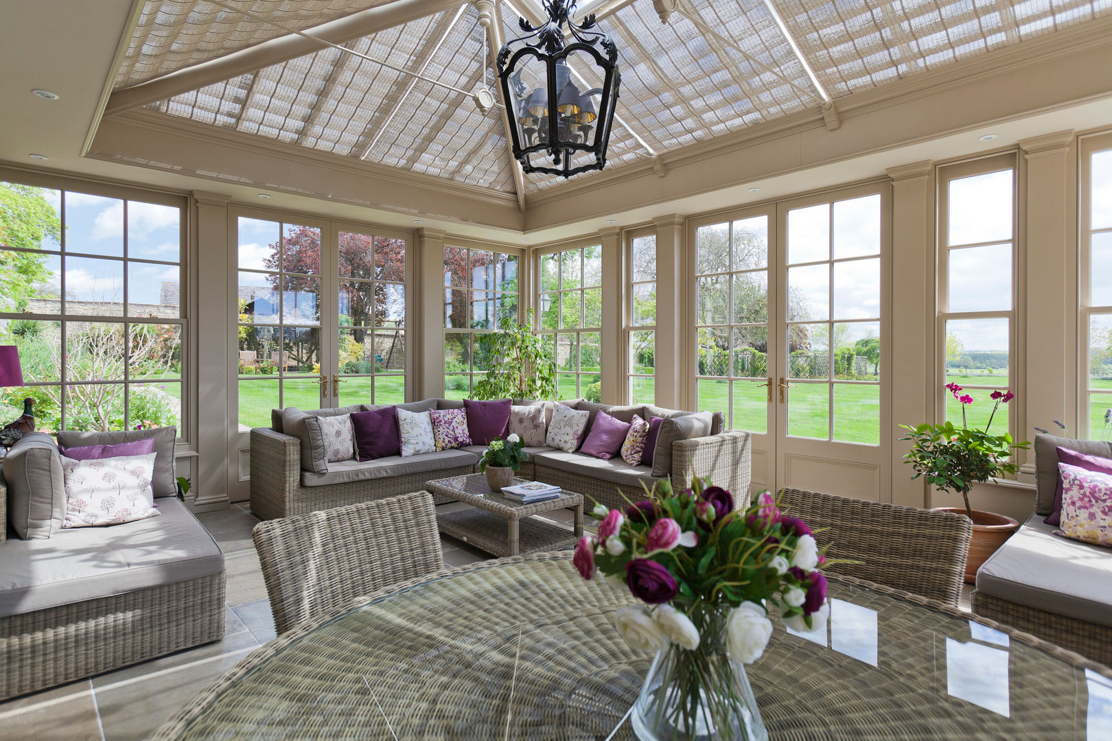 Orangery with Vertical Balanced Sliding Slashes Vale Garden Houses Classic style conservatory Wood Wood effect conservatory,orangery,garden room,outdoor,bespoke,timber,aluminium,glass,roof light,roof light