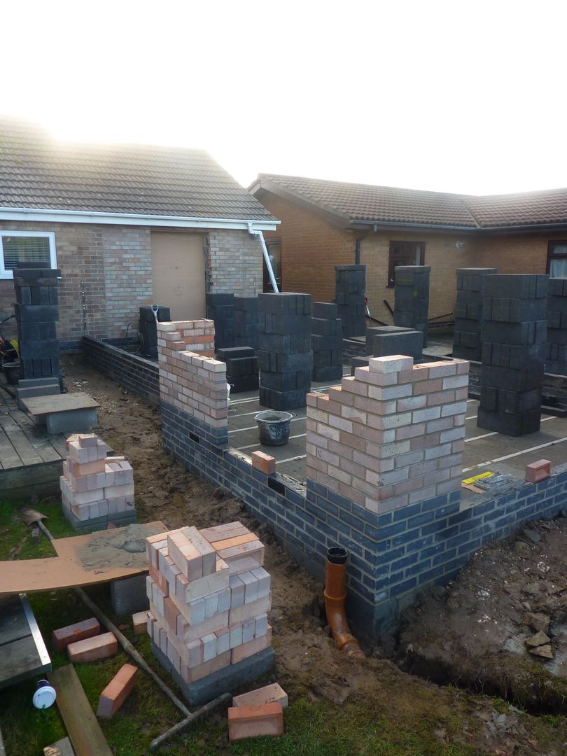 Bungalow extension brick and block cavity walls under construction homify