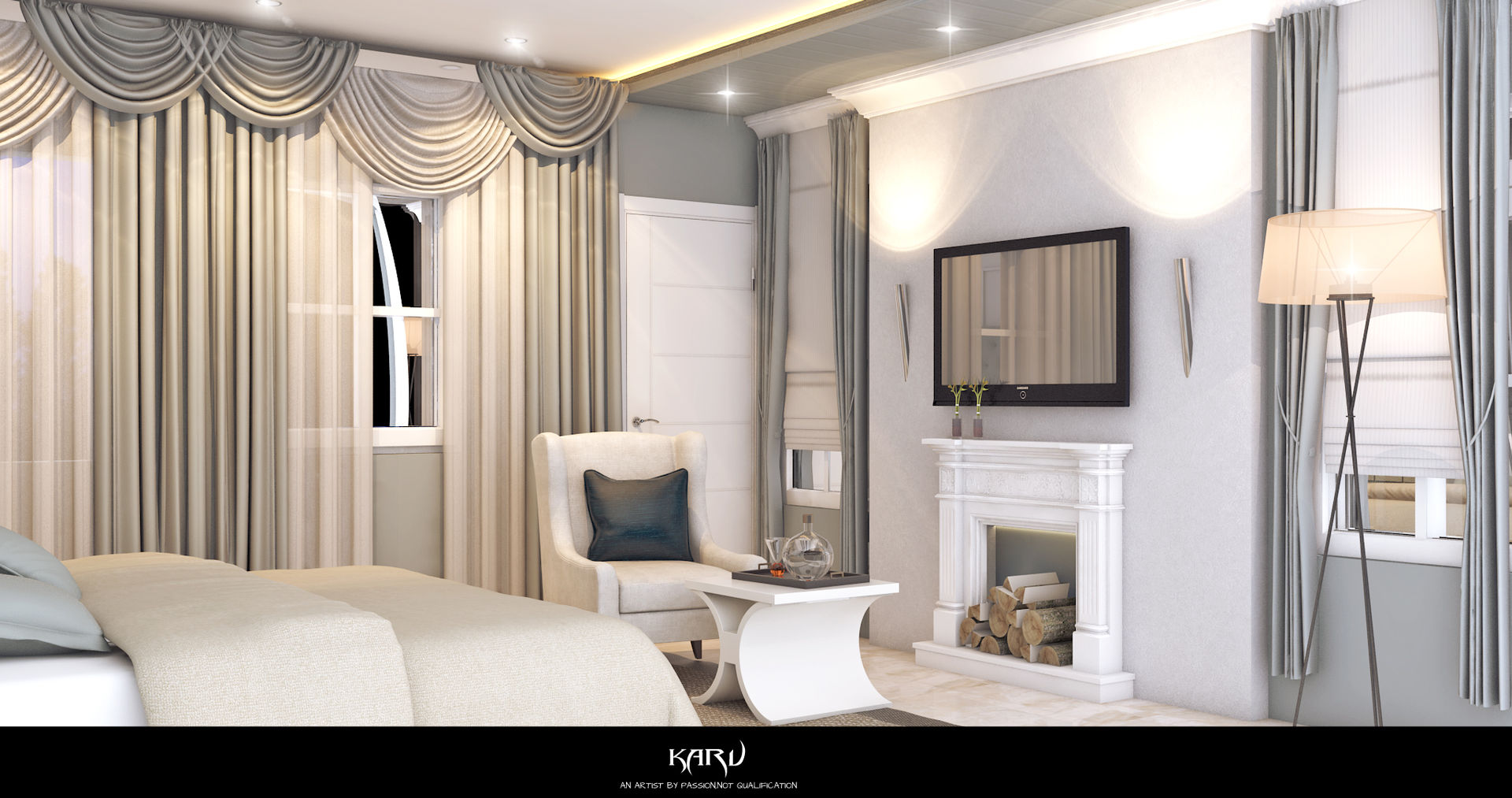 INTERIOR DESIGN, KARU AN ARTIST KARU AN ARTIST Modern style bedroom Furniture,Picture frame,Building,Comfort,Chair,Interior design,Lighting,Television,Curtain,Decoration