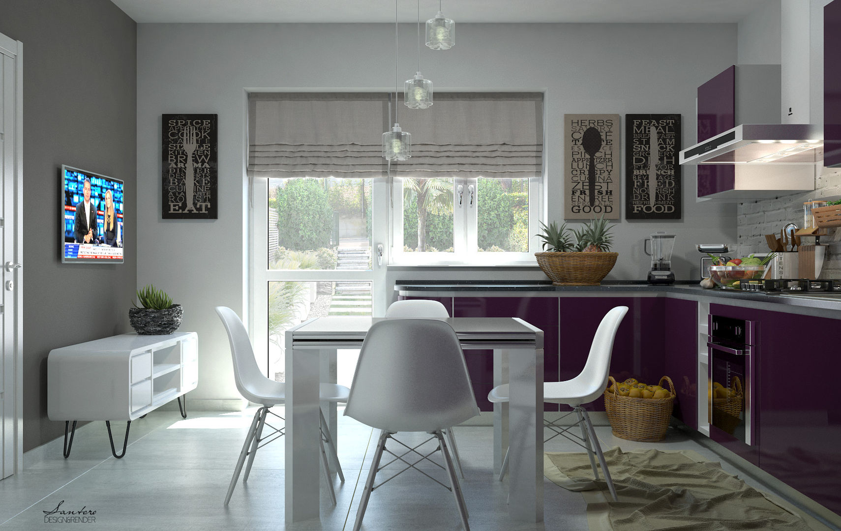 Interior design e progettazione spazi cucina e zona soggiorno, Capo d’Orlando (ME)., Santoro Design Render Santoro Design Render モダンな キッチン