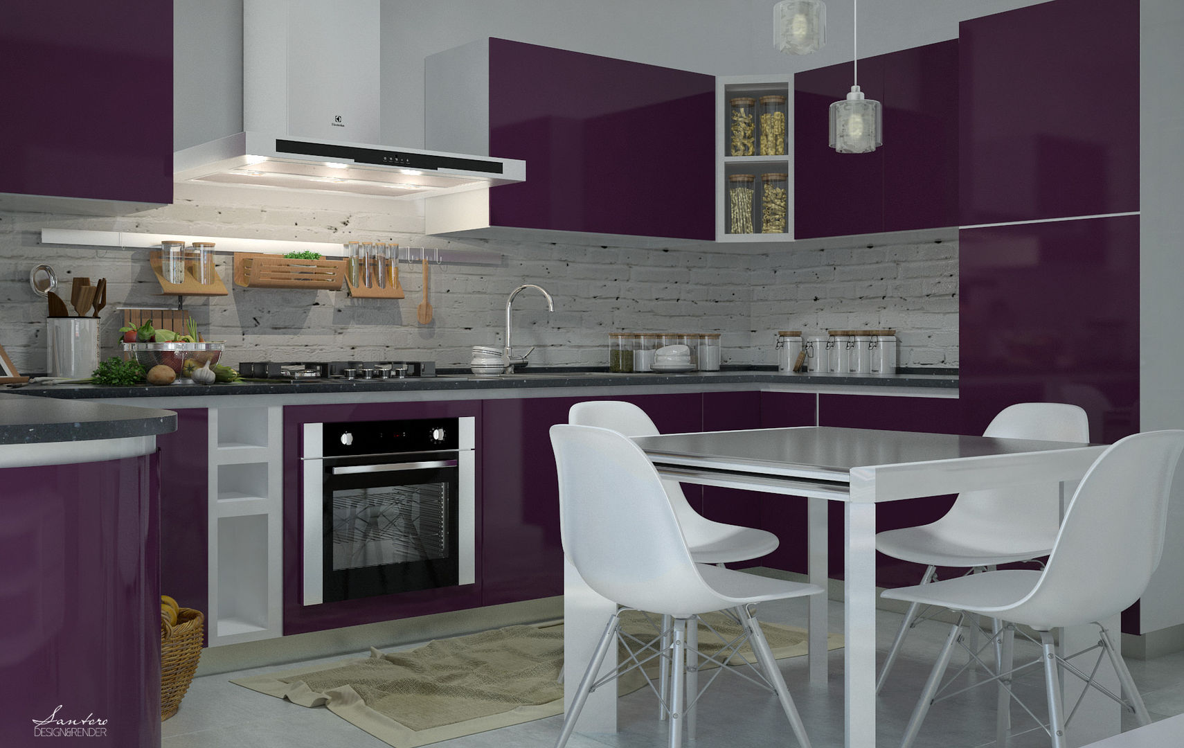 Interior design e progettazione spazi cucina e zona soggiorno, Capo d’Orlando (ME)., Santoro Design Render Santoro Design Render Кухня в стиле модерн