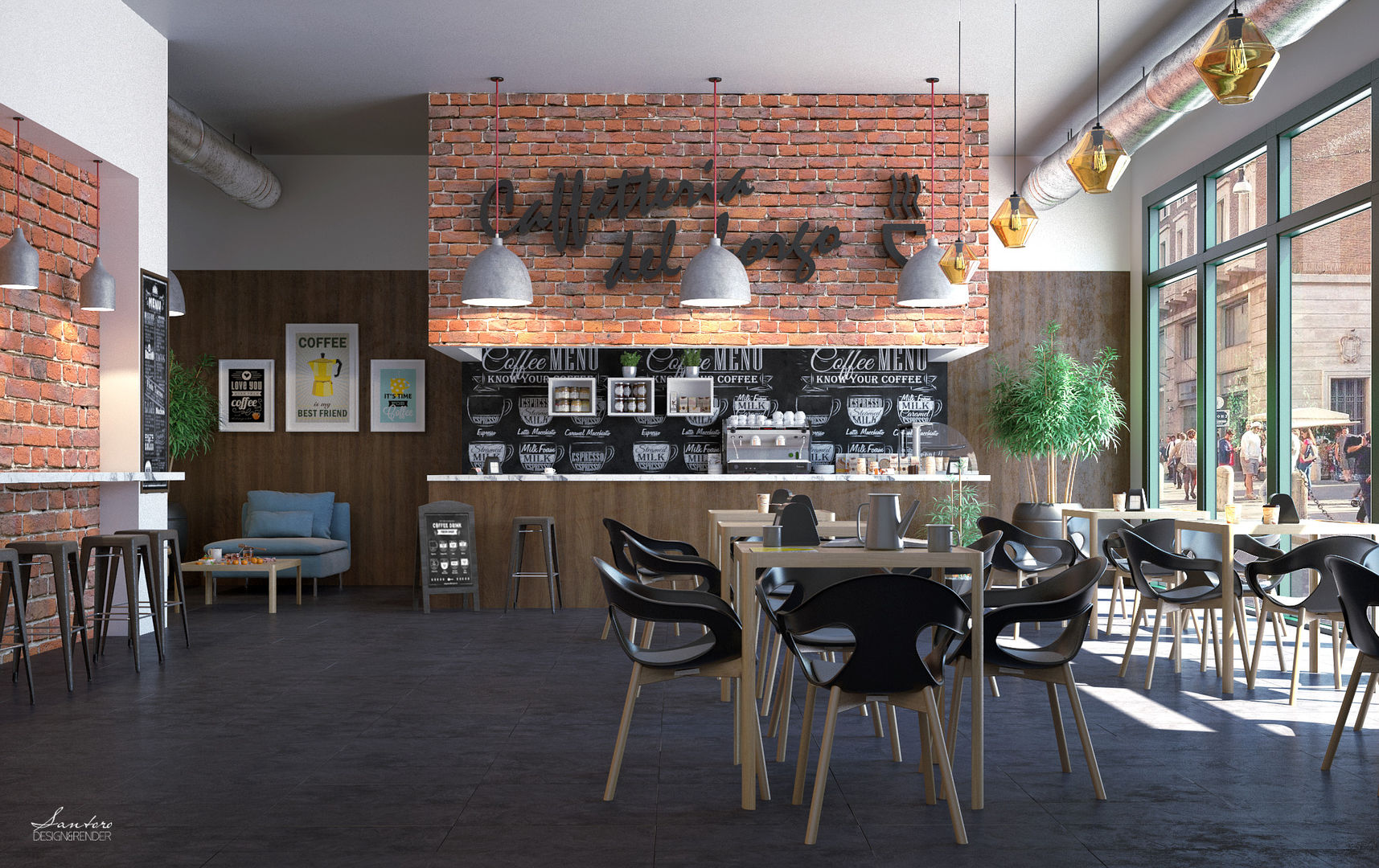 Progettazione e render Caffetteria del Borgo – Roma, Santoro Design Render Santoro Design Render Ticari alanlar Bar & kulüpler