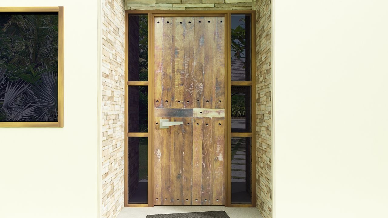 Puerta de acceso Ignisterra S.A. Puertas y ventanas de estilo rústico Madera Acabado en madera