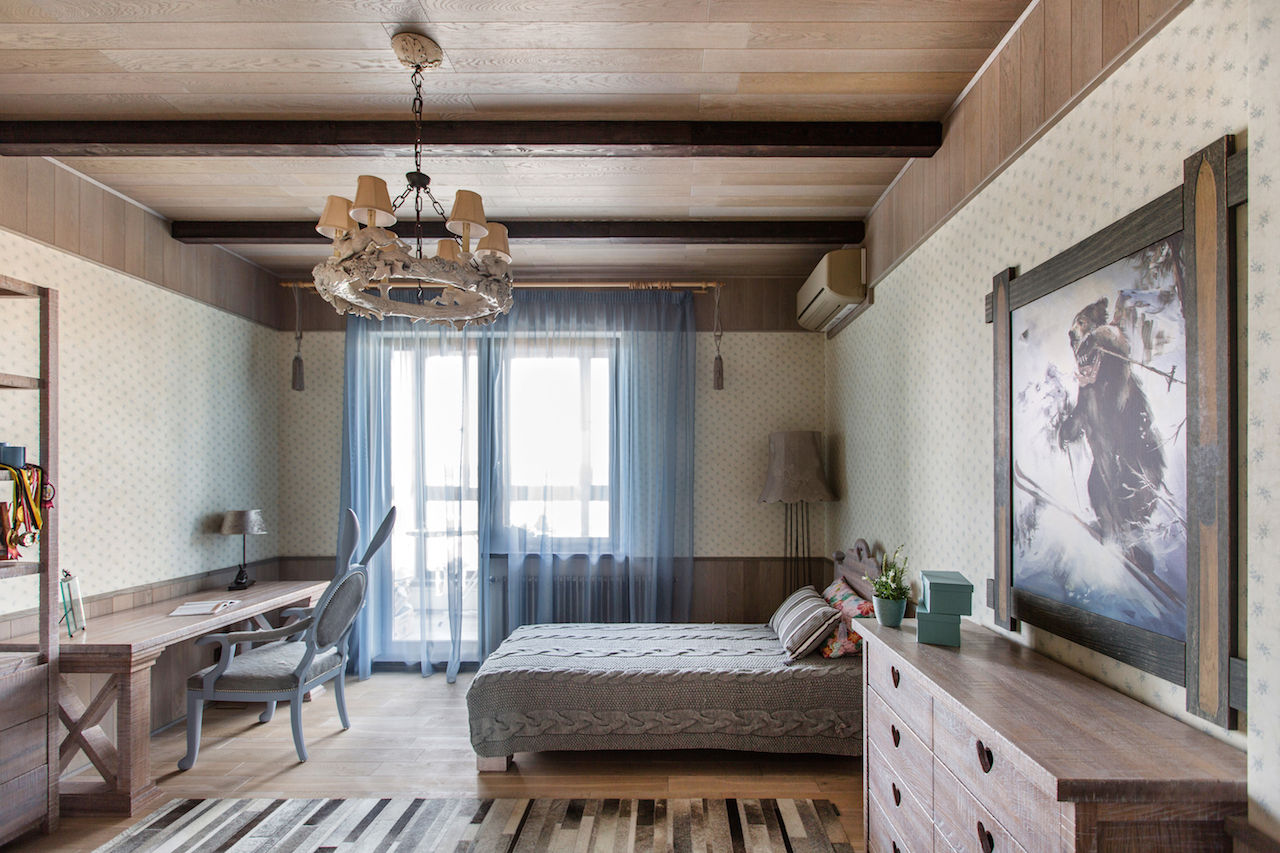 Квартира в стиле Современное шале, Дизайн Мира Дизайн Мира ラスティックスタイルの 寝室