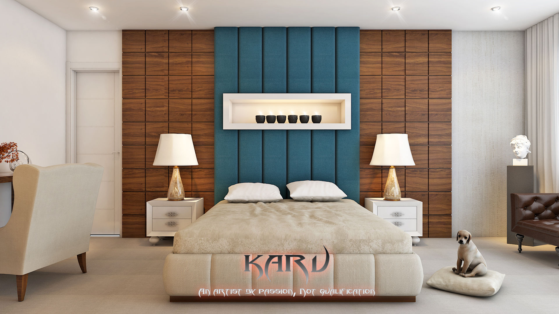 BEDROOM, KARU AN ARTIST KARU AN ARTIST Modern style bedroom Furniture,Comfort,Building,Textile,Table,Decoration,Bed frame,Wood,Grey,Pillow