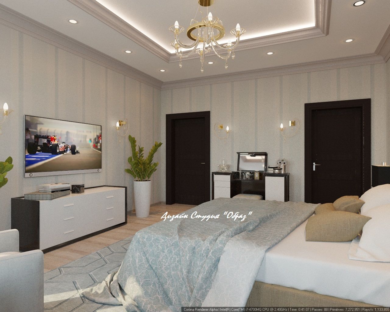 Элегантная спальня в светлых тонах, Дизайн Студия "Образ" Дизайн Студия 'Образ' غرفة نوم