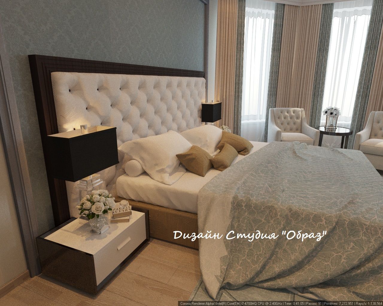 Элегантная спальня в светлых тонах, Дизайн Студия "Образ" Дизайн Студия 'Образ' Bedroom Bedside tables