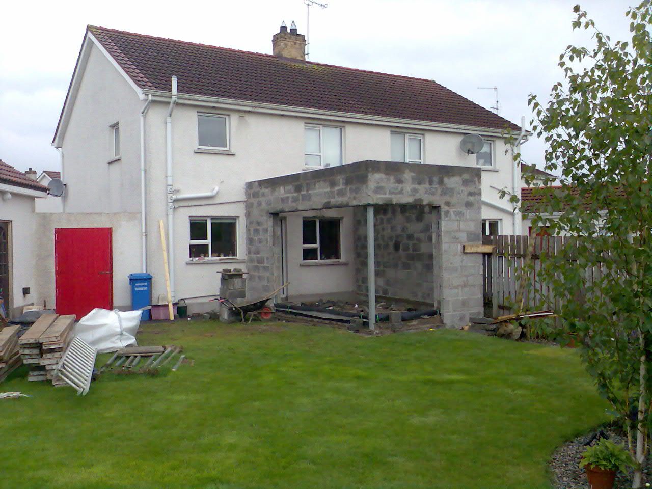 images during build slemish design studio architects blockwork,corner lintels,semi-detached house,extension,renovation,garden