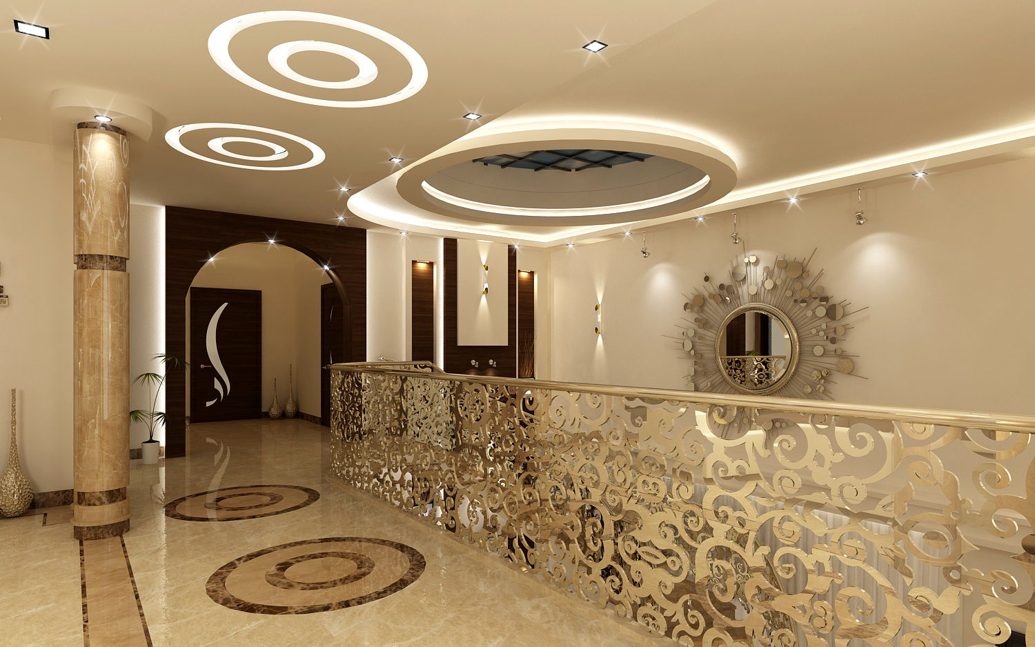 تصاميم داخلية فيلا سكنية (1), rashaatalla rashaatalla الممر الحديث، المدخل و الدرج إضاءة