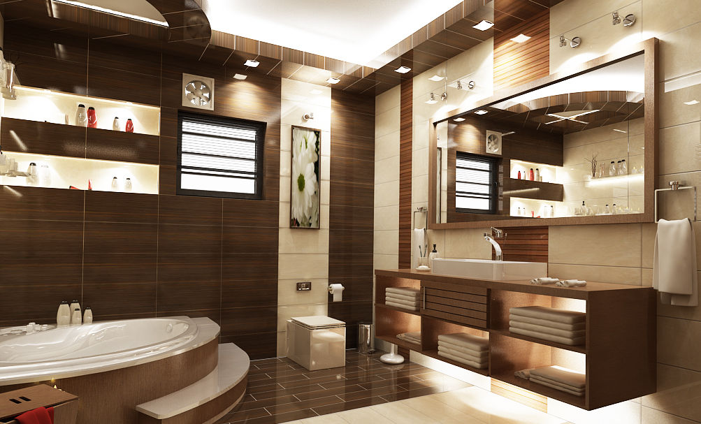 تصاميم داخلية فيلا سكنية (1), rashaatalla rashaatalla Modern bathroom Mirrors