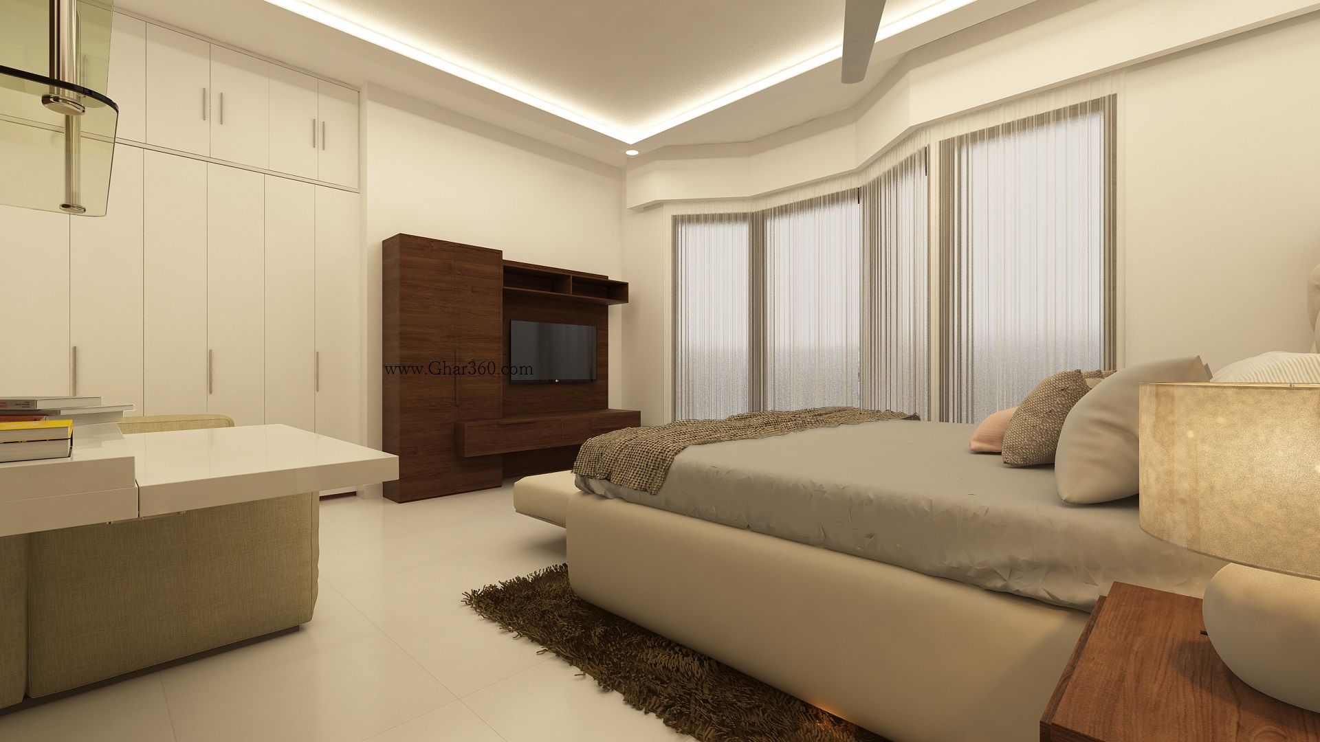 Master Bedroom TV Unit Ghar360 bedroom,tv unit