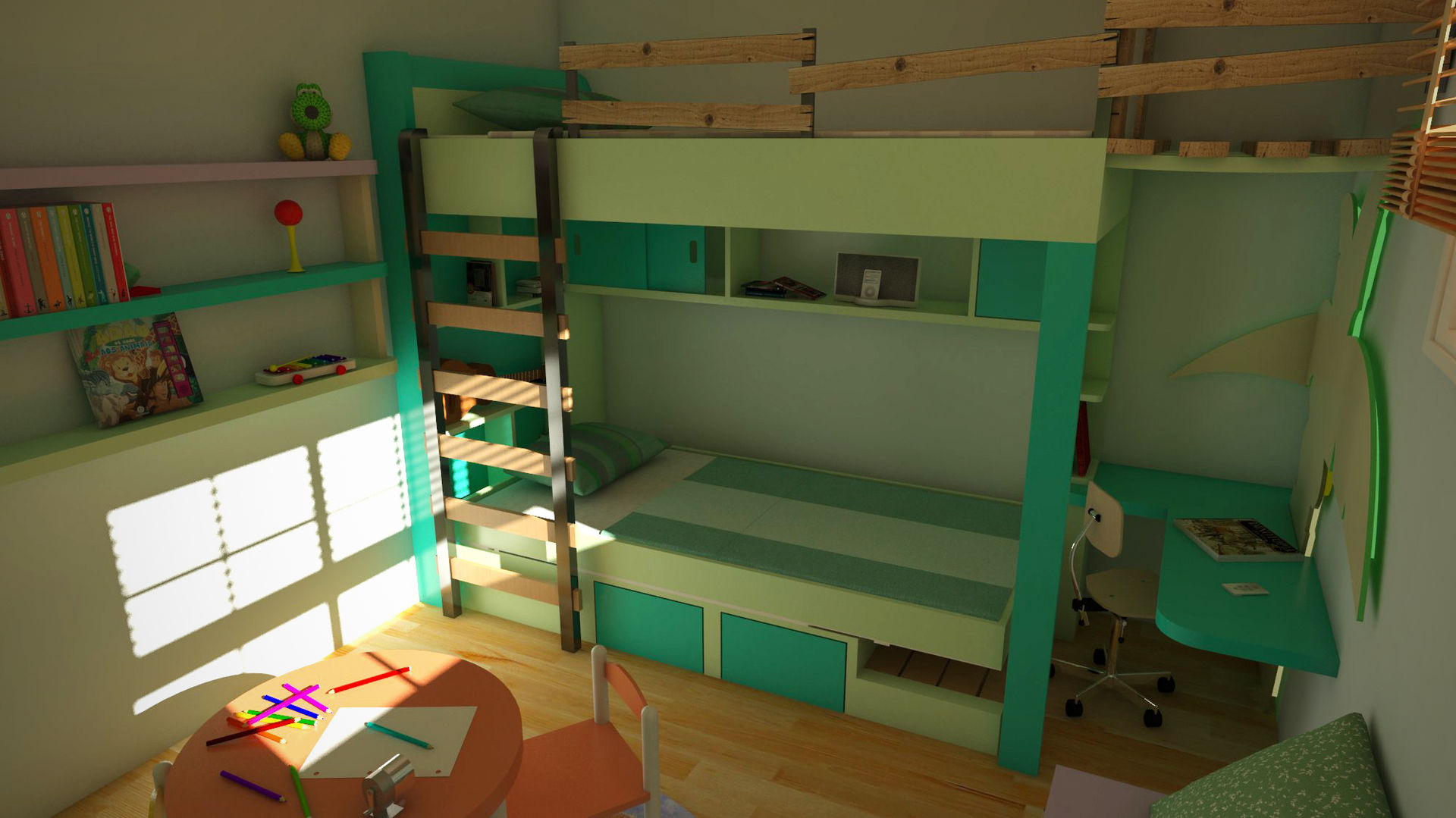 La casita encantada de la isla (Diseño de una habitación infantil), Interiorismo con Propósito Interiorismo con Propósito トロピカルデザインの 子供部屋