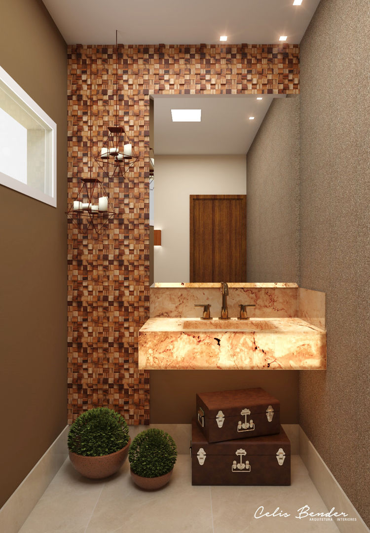 Lavabo + Pedra Onix, Celis Bender Arquitetura e Interiores Celis Bender Arquitetura e Interiores Bathroom پتھر
