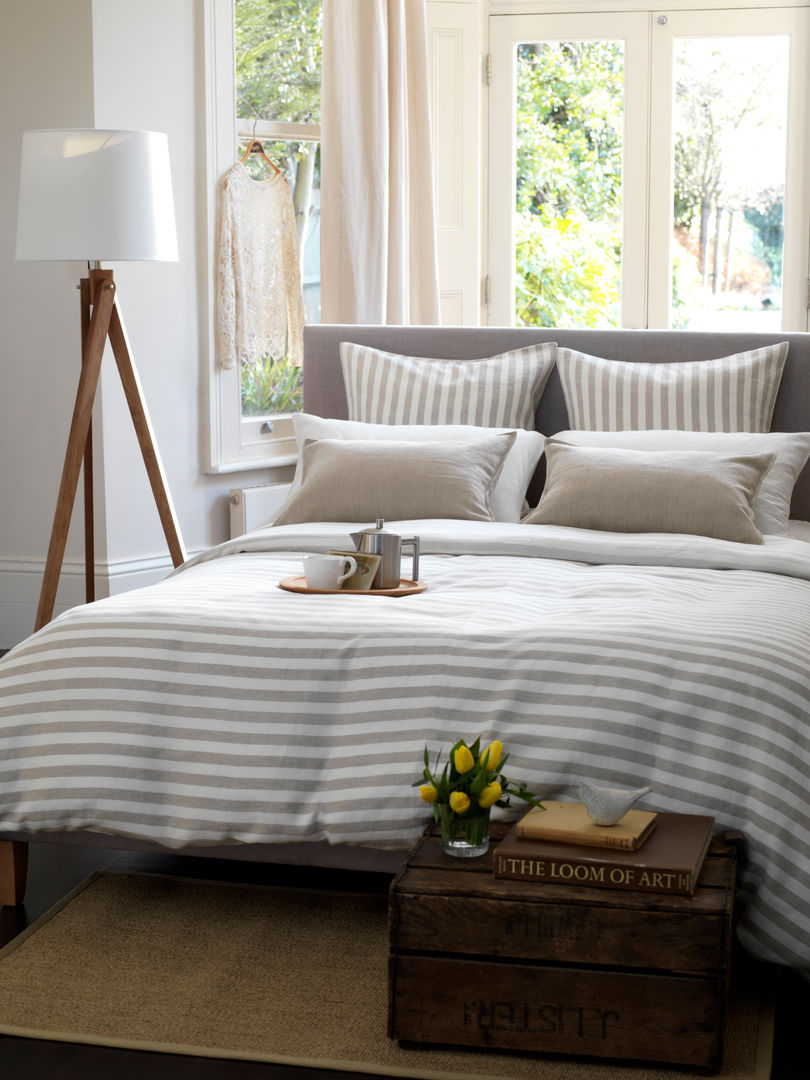 Coastal Stripe Natural Linen Bedding Set Secret Linen Store クラシカルスタイルの 寝室 綿 赤色 アクセサリー＆デコレーション