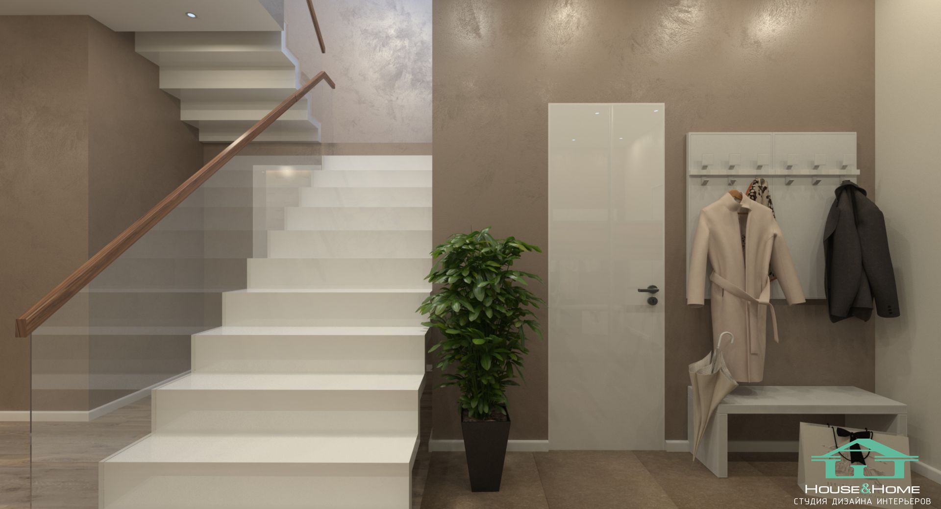 Каширское шоссе 180м2, HOUSE&HOME HOUSE&HOME Minimalist corridor, hallway & stairs