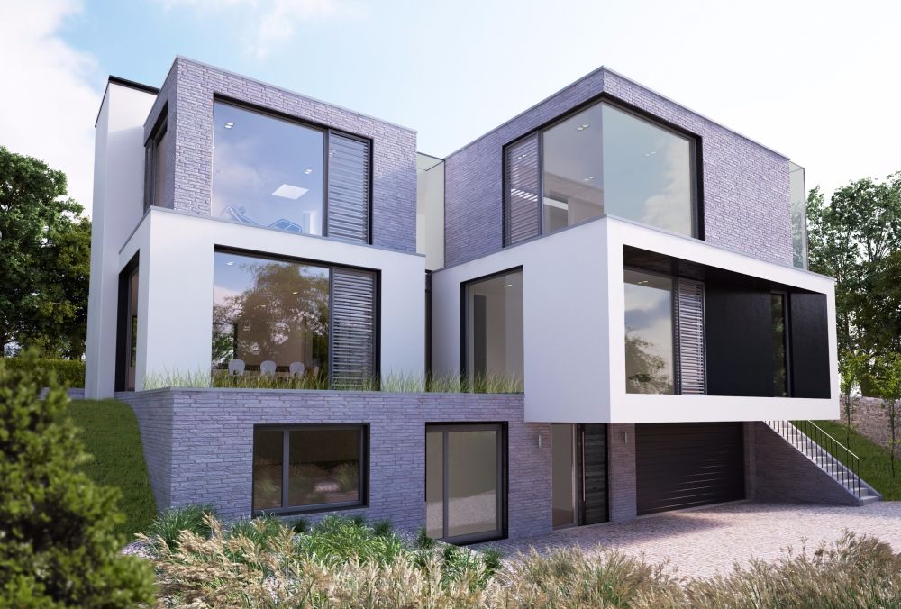 This 3 floor residence fully adopts the qualities of a steeply sloping site with views over Dublin Bay, Des Ewing Residential Architects Des Ewing Residential Architects Modern houses