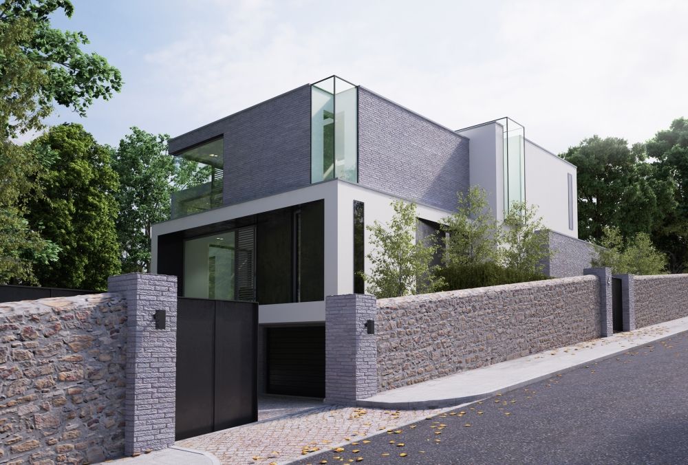 This 3 floor residence fully adopts the qualities of a steeply sloping site with views over Dublin Bay, Des Ewing Residential Architects Des Ewing Residential Architects Modern houses