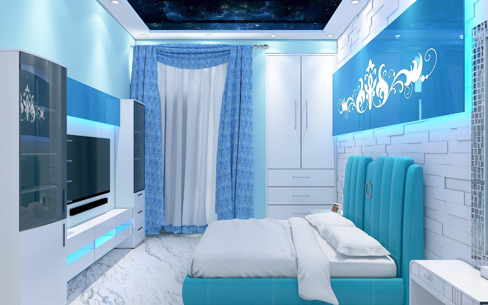 Aqua Bedroom 3D Design, Yagotimber.com Yagotimber.com Modern Yatak Odası Aksesuarlar & Dekorasyon