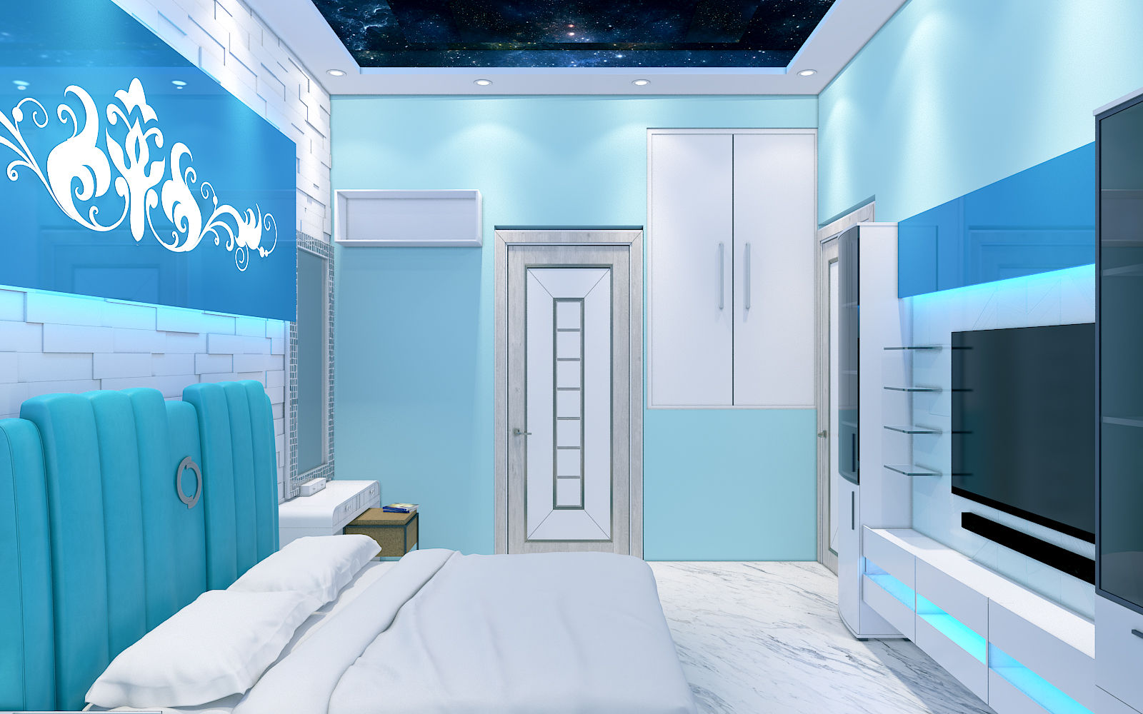 Aqua Bedroom 3D Design, Yagotimber.com Yagotimber.com Modern Yatak Odası Aksesuarlar & Dekorasyon