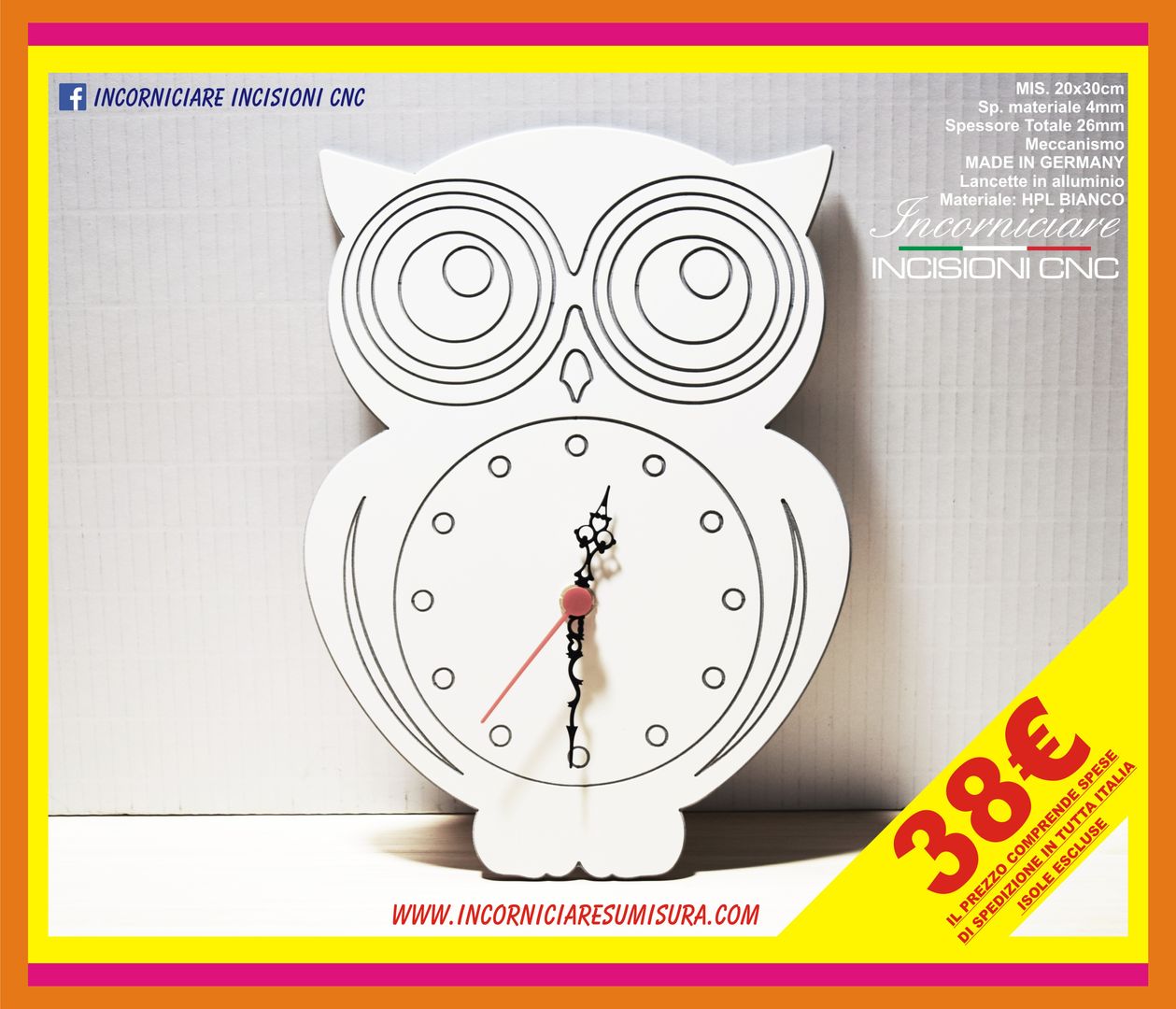 OROLOGIO CIVETTA DA PARETE, INCORNICIARE INCORNICIARE Modern walls & floors Plastic