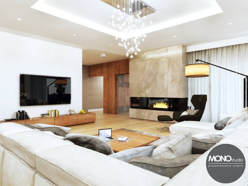 Luksusowe wnętrze domu w beżach i brązach, MONOstudio MONOstudio Modern living room