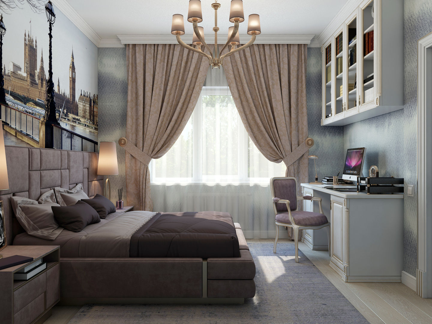 Спальня "London", Студия дизайна Дарьи Одарюк Студия дизайна Дарьи Одарюк Dormitorios de estilo ecléctico