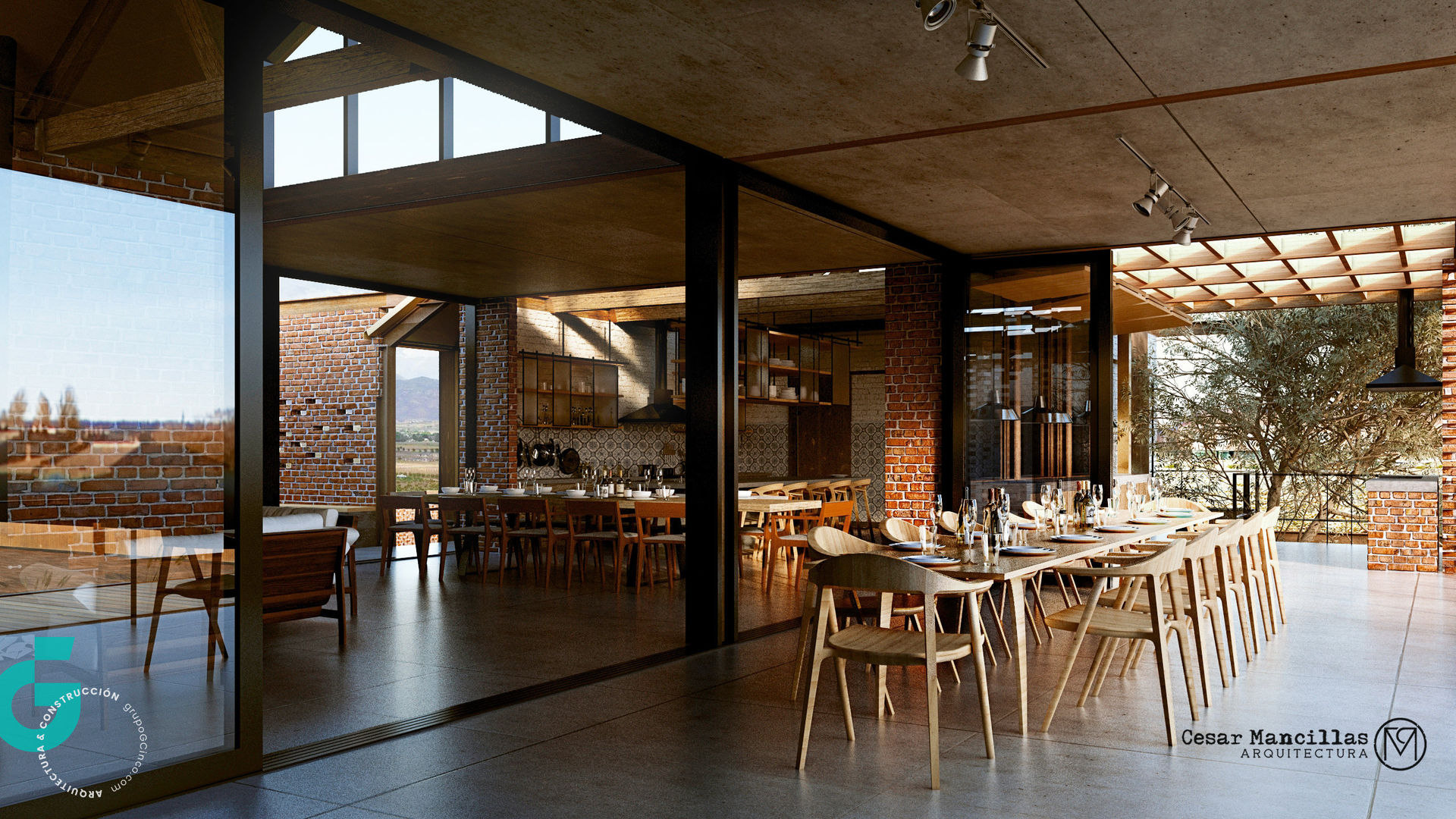 Vista Terraza/Cocina/Comedor Grupo G Cinco Comedores eclécticos Ladrillos Casa Colibrí,Valle de Guadalupe,Ensenada,Baja California,Gastronomía,Arquitectura,Tijuana,Arquitectos