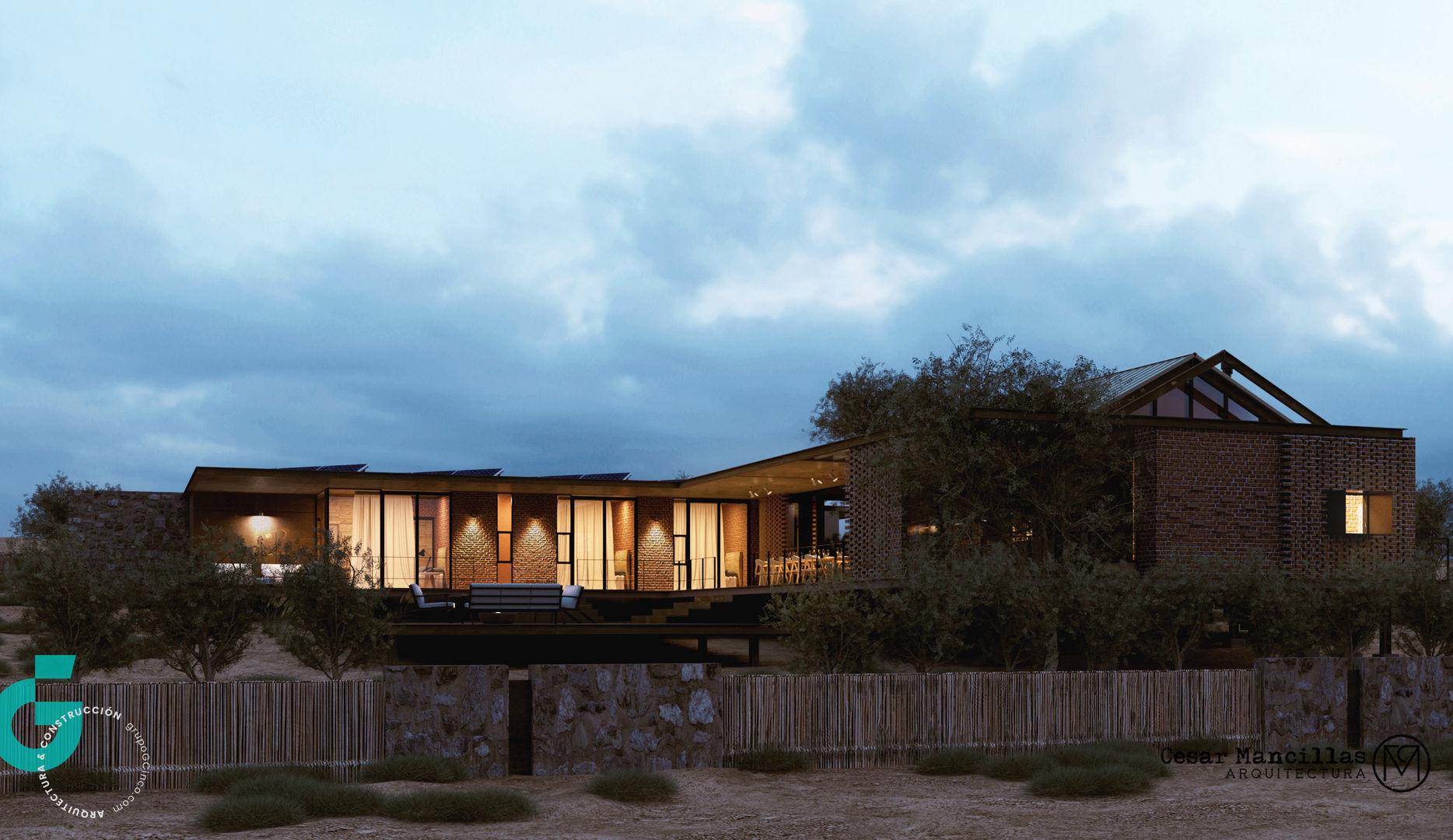 Vista Frontal, atardecer Grupo G Cinco Casas eclécticas Piedra Casa Colibrí,Valle de Guadalupe,Ensenada,Baja California,Gastronomía,Arquitectura,Tijuana,Arquitectos