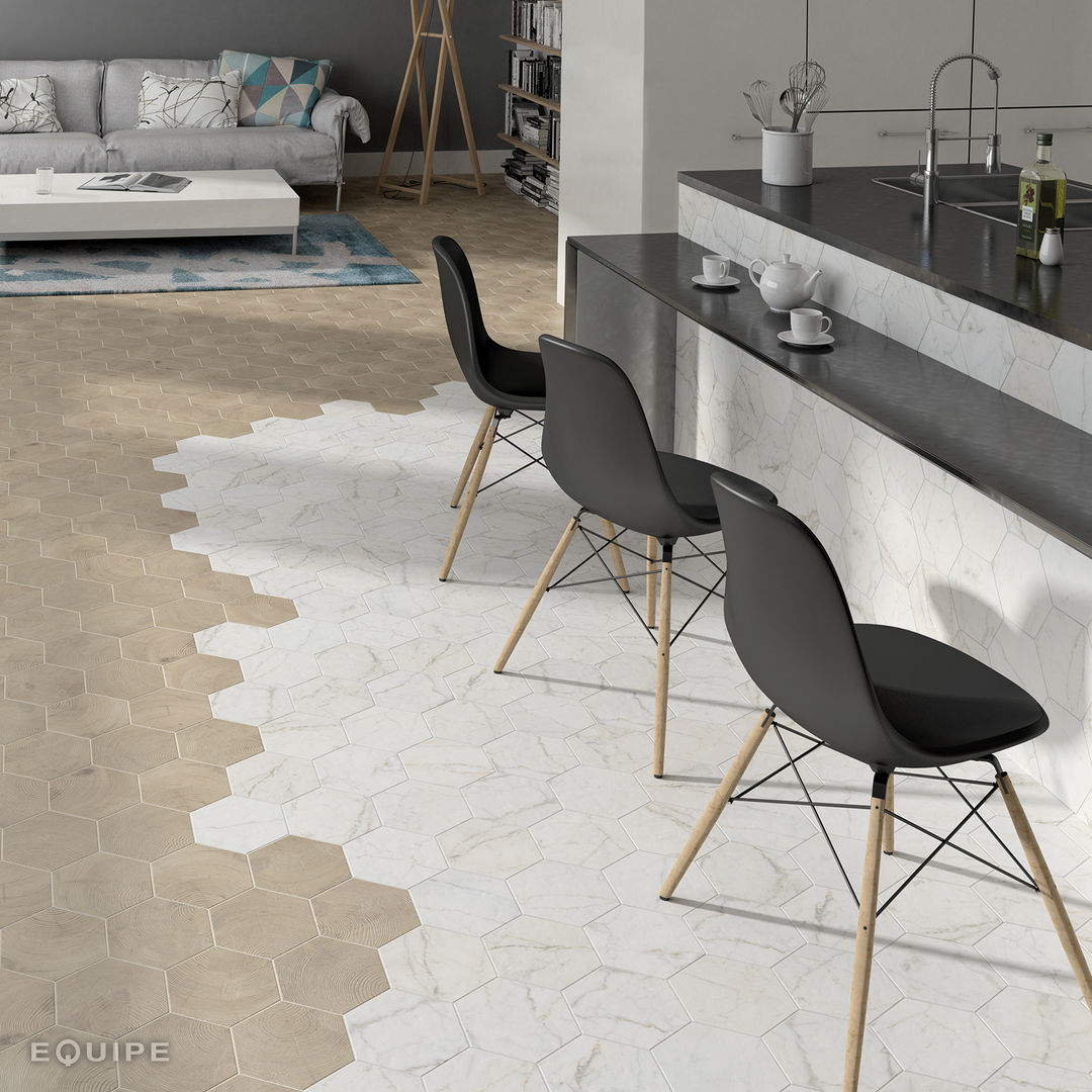 Carrara Hexagon homify Cocinas de estilo moderno modern,patchwork,marble,tile,traditional,encaustic,shape,hexagon tile,hexagon,shape,floor&wall collection,form,elegance,room,indoor,outdoor,flooring,bath,kitchen