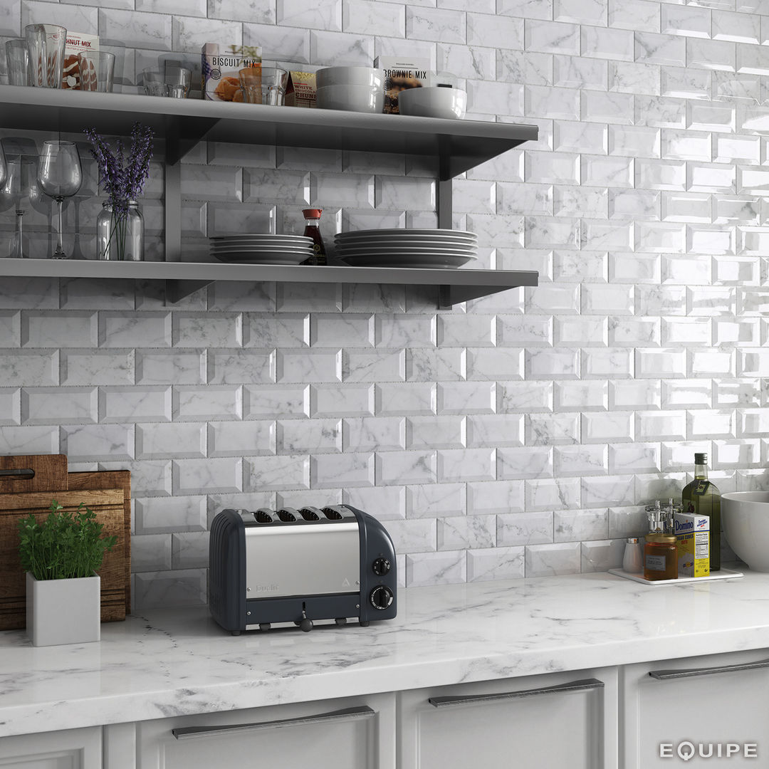 Carrara Wall Tile, Equipe Ceramicas Equipe Ceramicas Nhà bếp phong cách kinh điển gốm sứ