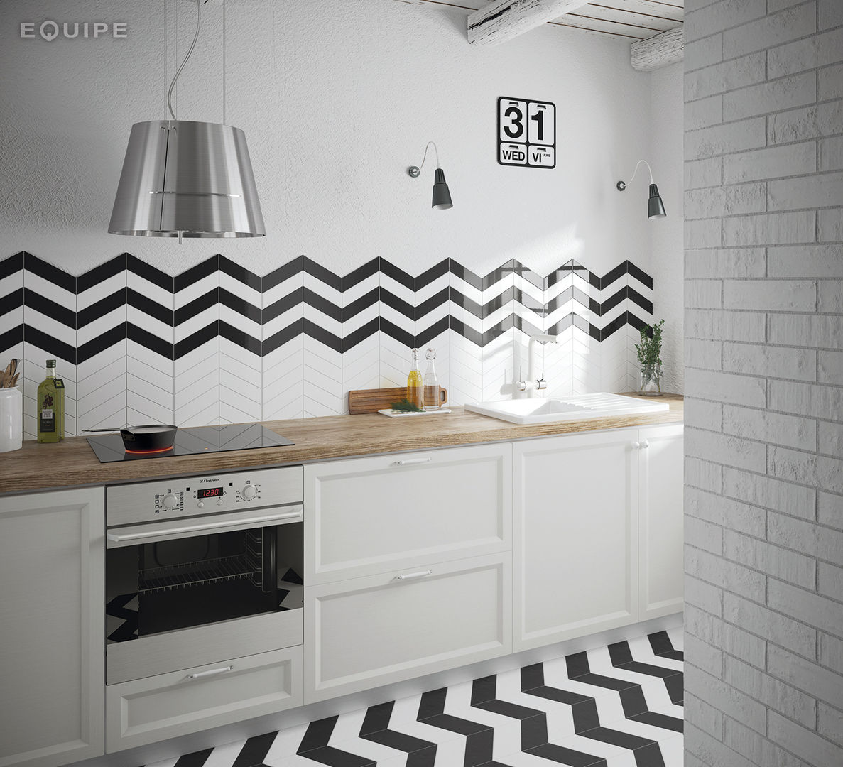 Chevron Wall White, Black 18,6x5,2 homify Cocinas de estilo escandinavo Cerámico