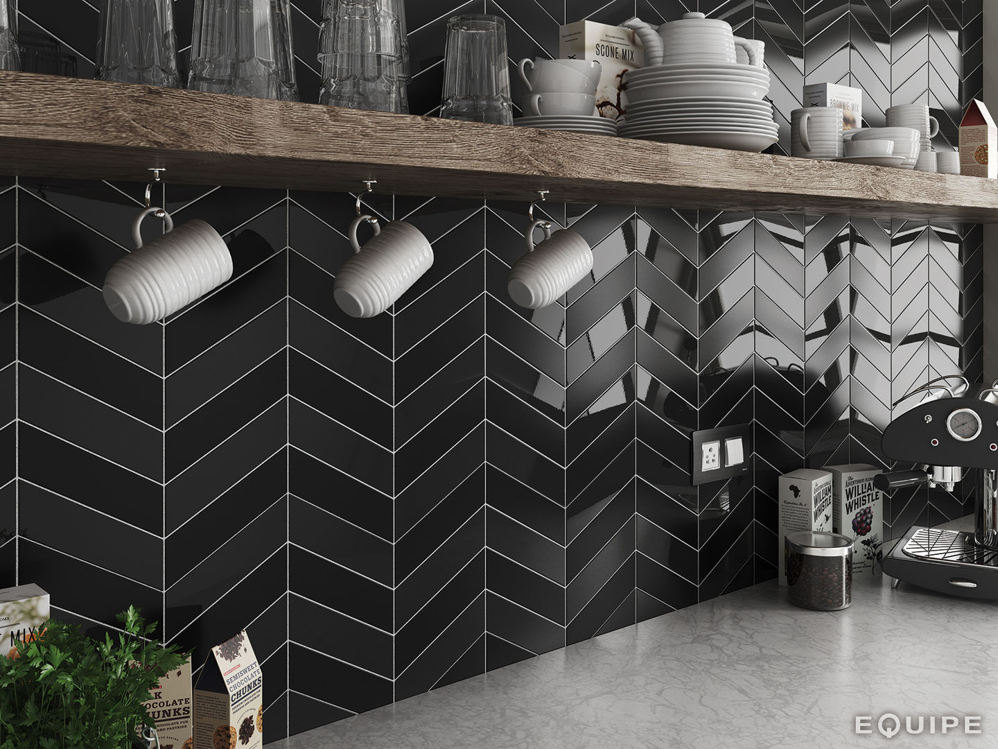 Chevron Wall Tile, Equipe Ceramicas Equipe Ceramicas Nowoczesna kuchnia Ceramiczny