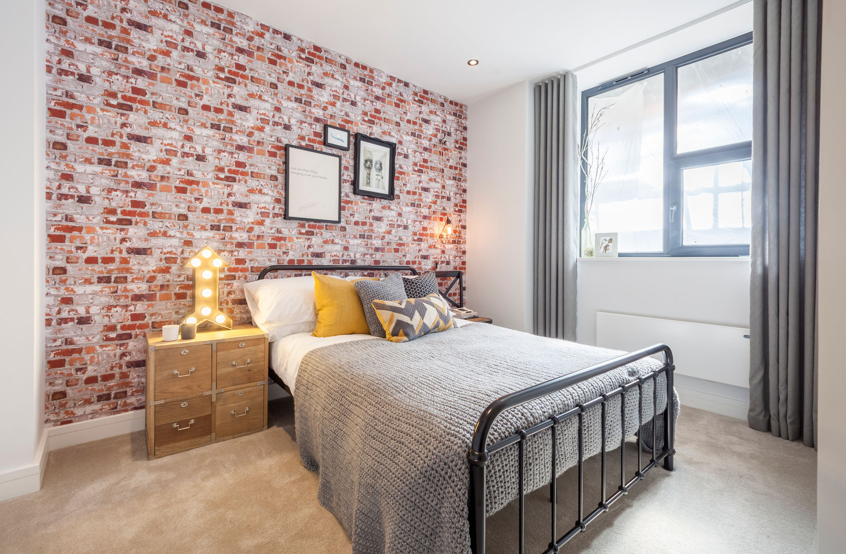 Bedroom Jigsaw Interior Architecture & Design industrial,bedroom,city centre,small space,exposed brick,black metal bed