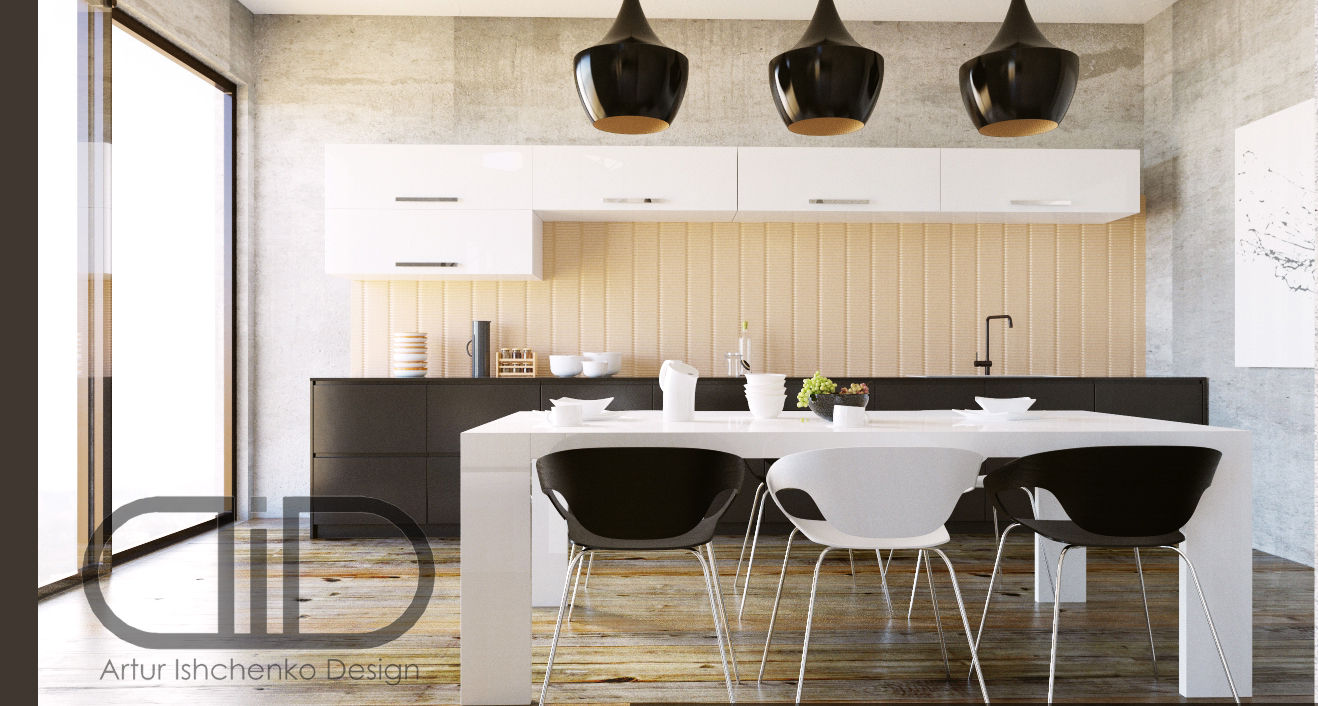 ​Interior Design and Rendering, Design Studio AiD Design Studio AiD Cocinas minimalistas Tablero DM