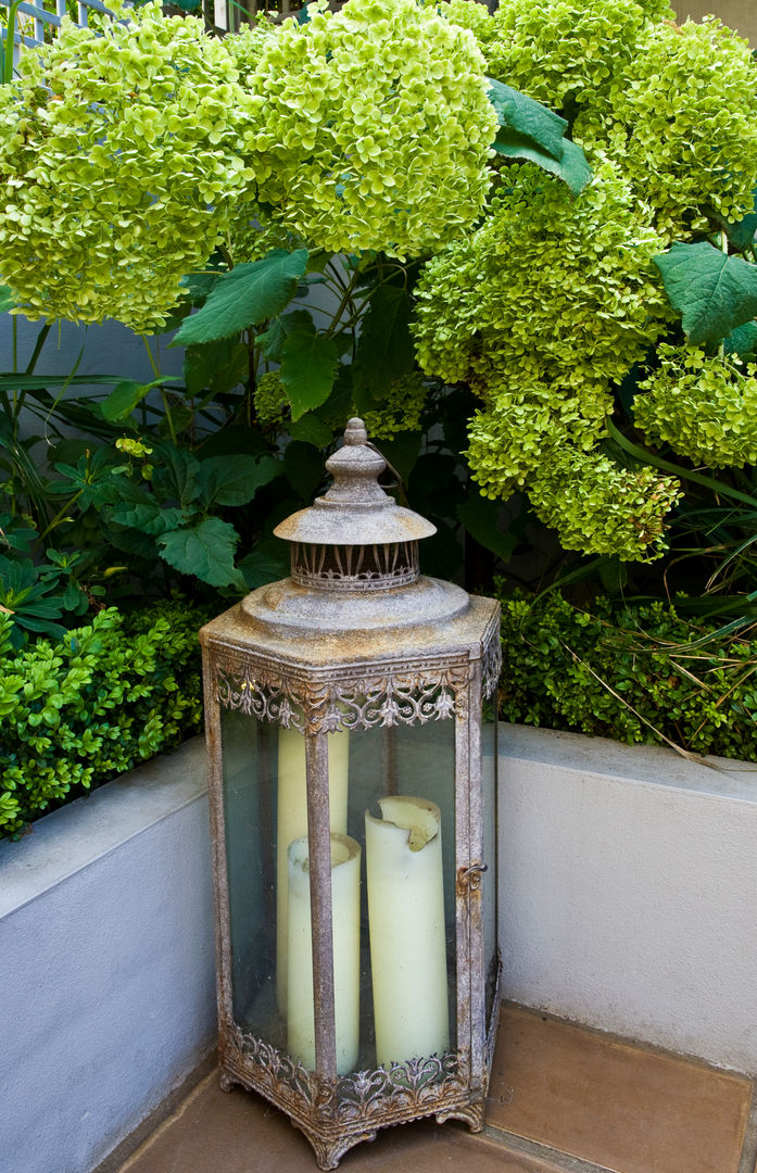 Garden Lighting GreenlinesDesign Ltd Сад garden lighting,retaining wall,hydrangea,hydrangea