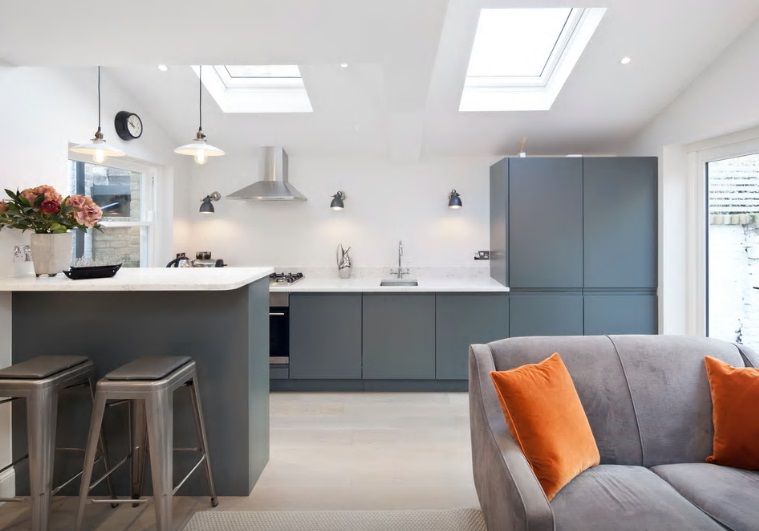 Handleless Kitchen Finished In Farrow & Ball Downpipe Just Click Kitchens Modern kitchen MDF Kitchen,Handleless Kitchen,Farrow and Ball,Downpipe,Dark Grey,kitchen cabinet,Grey kitchen,Modern Kitchen
