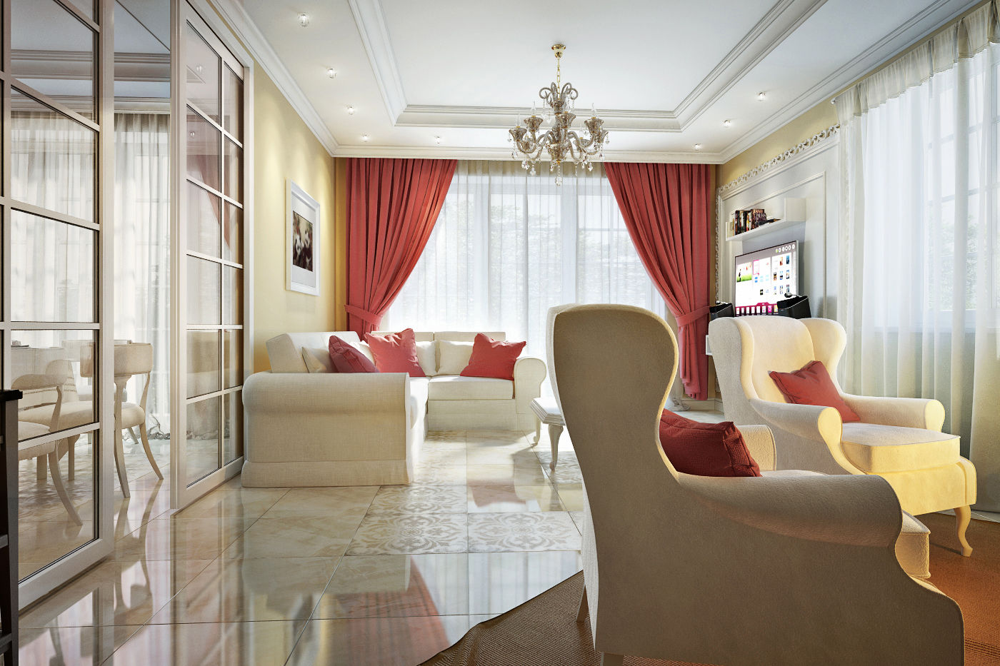 large apartment in classic style in Moscow, Rubleva Design Rubleva Design クラシックデザインの リビング