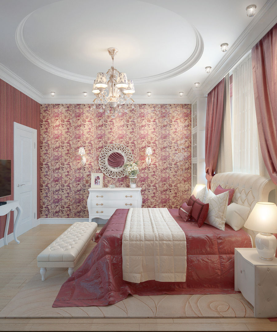 large apartment in classic style in Moscow, Rubleva Design Rubleva Design クラシカルスタイルの 寝室