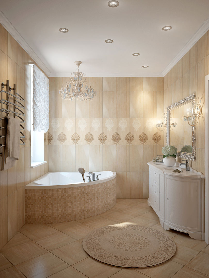 large apartment in classic style in Moscow, Rubleva Design Rubleva Design Klasik Banyo